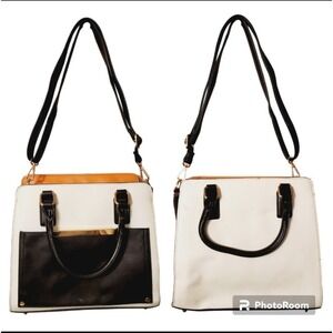 Call It Spring Colorblock Satchel Crossbody Bag Cream Black Tan Gold Hardware